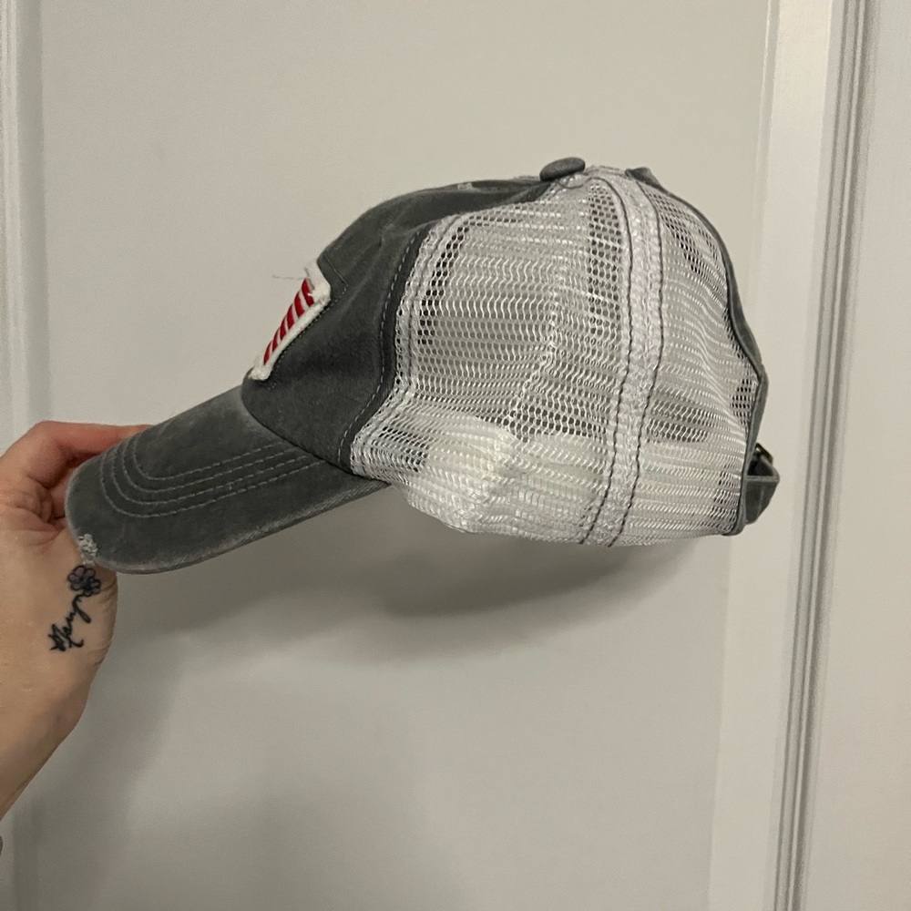 New without tags Ballcap Gray Distressed American Flag Patch with bun hole - Picture 8 of 12